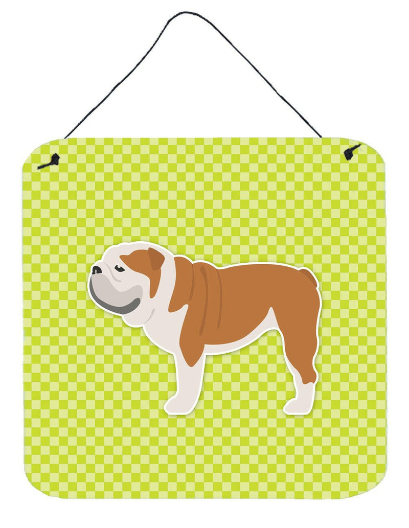 English Bulldog Checkerboard Green Wall or Door Hanging Prints BB3862DS66