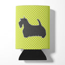 Scottish Terrier Checkerboard Green Can or Bottle Hugger Cooler Sleeve for Standard 12 oz Cans, Insulated Foam Beer & Soda Can Hugger Reusable