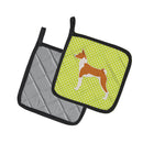 Basenji Checkerboard Green Pot Holder Set of 2 Heat Resistant Quilted Hot Pads 7.5 x 7.5 Inch, Insulated Kitchen Trivets for Cooking & Baking