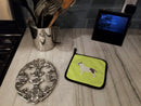 Bull Terrier Checkerboard Green Pot Holder Set of 2 Heat Resistant Quilted Hot Pads 7.5 x 7.5 Inch, Insulated Kitchen Trivets for Cooking & Baking