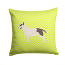 Bull Terrier Checkerboard Green Decorative Throw Pillow 14x14 Indoor Outdoor Accent Cushion, Fabric Cover with Insert for Sofa, Bed, Porch & Living Room