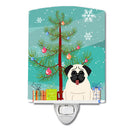 Merry Christmas Tree Pug Cream Ceramic Night Light Compact, UL-Certified, Ideal for Bedroom, Bathroom, Nursery, Hallway, Kitchen, 6x4x3, Multicolor