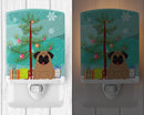 Merry Christmas Tree Pug Brown Ceramic Night Light Compact, UL-Certified, Ideal for Bedroom, Bathroom, Nursery, Hallway, Kitchen, 6x4x3, Multicolor
