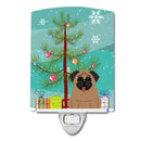 Merry Christmas Tree Pug Brown Ceramic Night Light Compact, UL-Certified, Ideal for Bedroom, Bathroom, Nursery, Hallway, Kitchen, 6x4x3, Multicolor