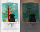 Merry Christmas Tree Pug Black Ceramic Night Light Compact, UL-Certified, Ideal for Bedroom, Bathroom, Nursery, Hallway, Kitchen, 6x4x3, Multicolor