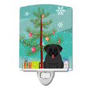 Merry Christmas Tree Pug Black Ceramic Night Light Compact, UL-Certified, Ideal for Bedroom, Bathroom, Nursery, Hallway, Kitchen, 6x4x3, Multicolor