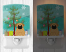 Merry Christmas Tree Pug Brown Ceramic Night Light Compact, UL-Certified, Ideal for Bedroom, Bathroom, Nursery, Hallway, Kitchen, 6x4x3, Multicolor