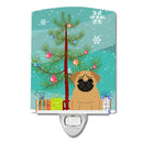 Merry Christmas Tree Pug Brown Ceramic Night Light Compact, UL-Certified, Ideal for Bedroom, Bathroom, Nursery, Hallway, Kitchen, 6x4x3, Multicolor