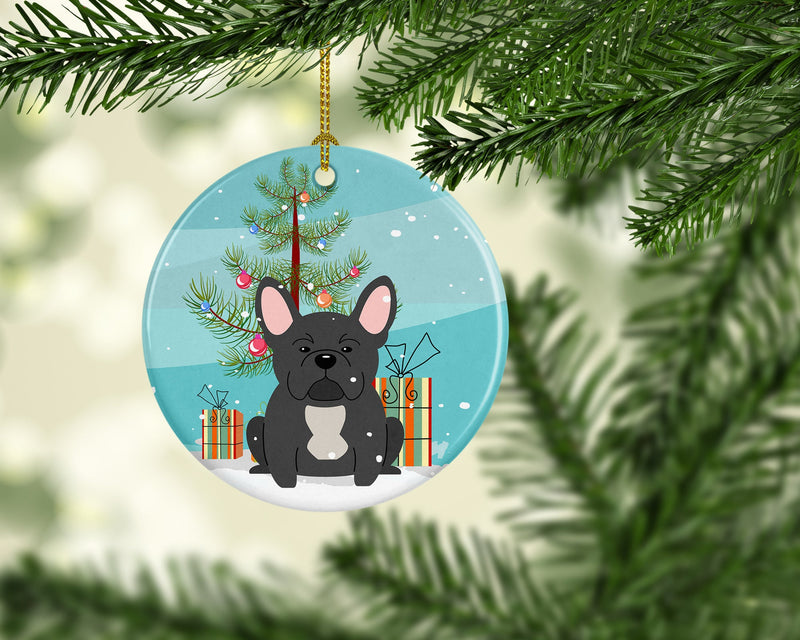 Merry Christmas Tree French Bulldog Black Ceramic Ornament BB4139CO1