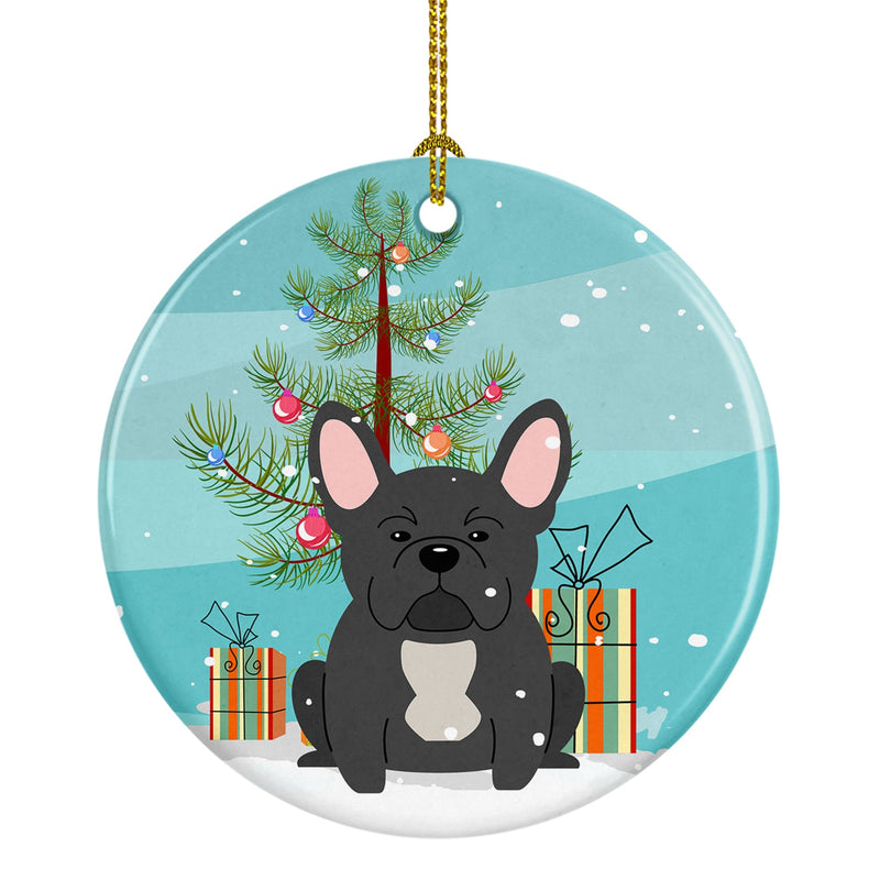 Merry Christmas Tree French Bulldog Black Ceramic Ornament BB4139CO1