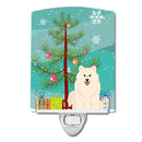 Merry Christmas Tree Samoyed Ceramic Night Light Compact, UL-Certified, Ideal for Bedroom, Bathroom, Nursery, Hallway, Kitchen, 6x4x3, Multicolor