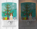 Merry Christmas Tree Russian Spaniel Ceramic Night Light Compact, UL-Certified, Ideal for Bedroom, Bathroom, Nursery, Hallway, Kitchen, 6x4x3, Multicolor