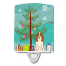 Merry Christmas Tree Russian Spaniel Ceramic Night Light Compact, UL-Certified, Ideal for Bedroom, Bathroom, Nursery, Hallway, Kitchen, 6x4x3, Multicolor