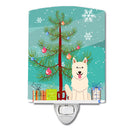 Merry Christmas Tree White German Shepherd Ceramic Night Light Compact, UL-Certified, Ideal for Bedroom, Bathroom, Nursery, Hallway, Kitchen, 6x4x3, Multicolor