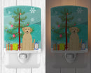 Merry Christmas Tree Yellow Labrador Ceramic Night Light Compact, UL-Certified, Ideal for Bedroom, Bathroom, Nursery, Hallway, Kitchen, 6x4x3, Multicolor