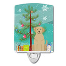 Merry Christmas Tree Yellow Labrador Ceramic Night Light Compact, UL-Certified, Ideal for Bedroom, Bathroom, Nursery, Hallway, Kitchen, 6x4x3, Multicolor
