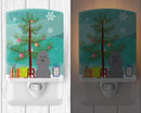 Merry Christmas Tree Poodle Silver Ceramic Night Light Compact, UL-Certified, Ideal for Bedroom, Bathroom, Nursery, Hallway, Kitchen, 6x4x3, Multicolor