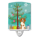 Merry Christmas Tree Brittany Spaniel Ceramic Night Light Compact, UL-Certified, Ideal for Bedroom, Bathroom, Nursery, Hallway, Kitchen, 6x4x3, Multicolor