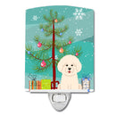 Merry Christmas Tree Bichon Frise Ceramic Night Light Compact, UL-Certified, Ideal for Bedroom, Bathroom, Nursery, Hallway, Kitchen, 6x4x3, Multicolor