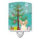 Merry Christmas Tree Papillon Sable White Ceramic Night Light Compact, UL-Certified, Ideal for Bedroom, Bathroom, Nursery, Hallway, Kitchen, 6x4x3, Multicolor