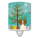 Merry Christmas Tree Papillon Red White Ceramic Night Light Compact, UL-Certified, Ideal for Bedroom, Bathroom, Nursery, Hallway, Kitchen, 6x4x3, Multicolor