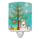 Merry Christmas Tree Shih Tzu Silver White Ceramic Night Light Compact, UL-Certified, Ideal for Bedroom, Bathroom, Nursery, Hallway, Kitchen, 6x4x3, Multicolor