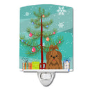 Merry Christmas Tree Shih Tzu Silver Chocolate Ceramic Night Light Compact, UL-Certified, Ideal for Bedroom, Bathroom, Nursery, Hallway, Kitchen, 6x4x3, Multicolor