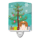 Merry Christmas Tree Pekingese Red White Ceramic Night Light Compact, UL-Certified, Ideal for Bedroom, Bathroom, Nursery, Hallway, Kitchen, 6x4x3, Multicolor