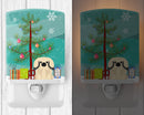 Merry Christmas Tree Pekingese Cream Ceramic Night Light Compact, UL-Certified, Ideal for Bedroom, Bathroom, Nursery, Hallway, Kitchen, 6x4x3, Multicolor