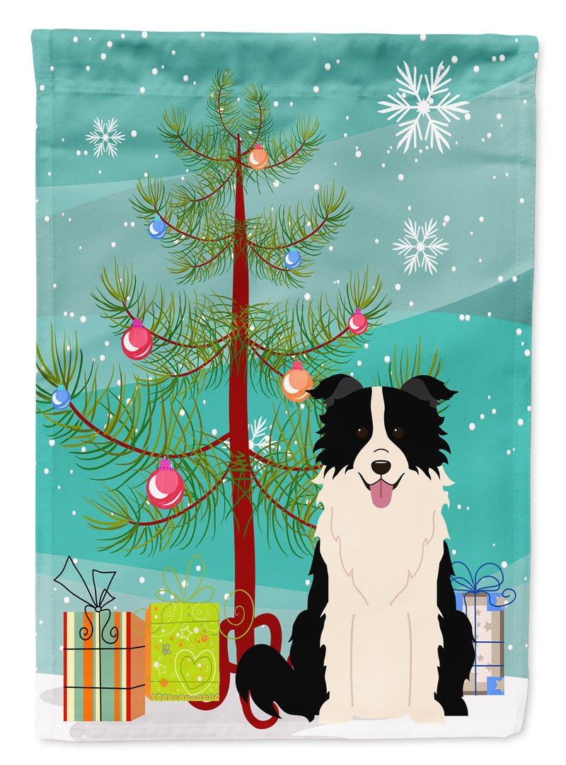 Merry Christmas Tree Border Collie Black White Flag Canvas House Size BB4243CHF