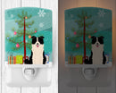 Merry Christmas Tree Border Collie Black White Ceramic Night Light Compact, UL-Certified, Ideal for Bedroom, Bathroom, Nursery, Hallway, Kitchen, 6x4x3, Multicolor