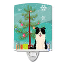 Merry Christmas Tree Border Collie Black White Ceramic Night Light Compact, UL-Certified, Ideal for Bedroom, Bathroom, Nursery, Hallway, Kitchen, 6x4x3, Multicolor