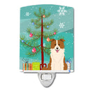 Merry Christmas Tree Border Collie Red White Ceramic Night Light Compact, UL-Certified, Ideal for Bedroom, Bathroom, Nursery, Hallway, Kitchen, 6x4x3, Multicolor