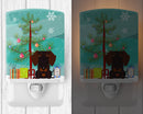 Merry Christmas Tree Wire Haired Dachshund Chocolate Ceramic Night Light Compact, UL-Certified, Ideal for Bedroom, Bathroom, Nursery, Hallway, Kitchen, 6x4x3, Multicolor