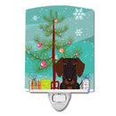 Merry Christmas Tree Wire Haired Dachshund Chocolate Ceramic Night Light Compact, UL-Certified, Ideal for Bedroom, Bathroom, Nursery, Hallway, Kitchen, 6x4x3, Multicolor