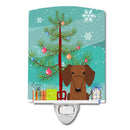 Merry Christmas Tree Dachshund Red Brown Ceramic Night Light Compact, UL-Certified, Ideal for Bedroom, Bathroom, Nursery, Hallway, Kitchen, 6x4x3, Multicolor