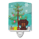 Merry Christmas Tree Dachshund Chocolate Ceramic Night Light Compact, UL-Certified, Ideal for Bedroom, Bathroom, Nursery, Hallway, Kitchen, 6x4x3, Multicolor