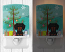 Merry Christmas Tree Dachshund Black Tan Ceramic Night Light Compact, UL-Certified, Ideal for Bedroom, Bathroom, Nursery, Hallway, Kitchen, 6x4x3, Multicolor