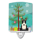 Merry Christmas Tree Bull Terrier Black White Ceramic Night Light Compact, UL-Certified, Ideal for Bedroom, Bathroom, Nursery, Hallway, Kitchen, 6x4x3, Multicolor