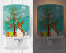 Merry Christmas Tree Bull Terrier Red White Ceramic Night Light Compact, UL-Certified, Ideal for Bedroom, Bathroom, Nursery, Hallway, Kitchen, 6x4x3, Multicolor