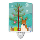 Merry Christmas Tree Bull Terrier Red White Ceramic Night Light Compact, UL-Certified, Ideal for Bedroom, Bathroom, Nursery, Hallway, Kitchen, 6x4x3, Multicolor