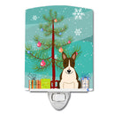 Merry Christmas Tree Bull Terrier Dark Brindle Ceramic Night Light Compact, UL-Certified, Ideal for Bedroom, Bathroom, Nursery, Hallway, Kitchen, 6x4x3, Multicolor
