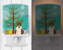 Merry Christmas Tree Bull Terrier Brindle Ceramic Night Light Compact, UL-Certified, Ideal for Bedroom, Bathroom, Nursery, Hallway, Kitchen, 6x4x3, Multicolor
