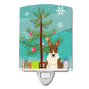Merry Christmas Tree Bull Terrier Brindle Ceramic Night Light Compact, UL-Certified, Ideal for Bedroom, Bathroom, Nursery, Hallway, Kitchen, 6x4x3, Multicolor
