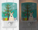 Merry Christmas Tree Bull Terrier White Ceramic Night Light Compact, UL-Certified, Ideal for Bedroom, Bathroom, Nursery, Hallway, Kitchen, 6x4x3, Multicolor