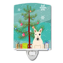 Merry Christmas Tree Bull Terrier White Ceramic Night Light Compact, UL-Certified, Ideal for Bedroom, Bathroom, Nursery, Hallway, Kitchen, 6x4x3, Multicolor