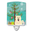 Merry Christmas Tree Chow Chow White Ceramic Night Light Compact, UL-Certified, Ideal for Bedroom, Bathroom, Nursery, Hallway, Kitchen, 6x4x3, Multicolor