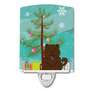 Merry Christmas Tree Chow Chow Chocolate Ceramic Night Light Compact, UL-Certified, Ideal for Bedroom, Bathroom, Nursery, Hallway, Kitchen, 6x4x3, Multicolor