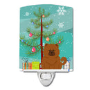 Merry Christmas Tree Chow Chow Red Ceramic Night Light Compact, UL-Certified, Ideal for Bedroom, Bathroom, Nursery, Hallway, Kitchen, 6x4x3, Multicolor