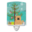 Merry Christmas Tree Chow Chow Cream Ceramic Night Light Compact, UL-Certified, Ideal for Bedroom, Bathroom, Nursery, Hallway, Kitchen, 6x4x3, Multicolor